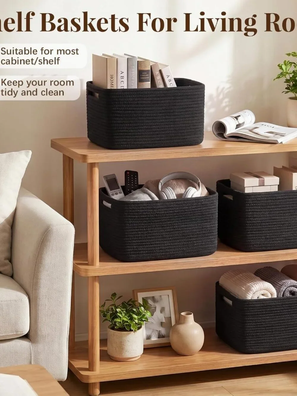 New 4Packs Natural Cotton Rope Storage Baskets for Organizing Toys, Clothes